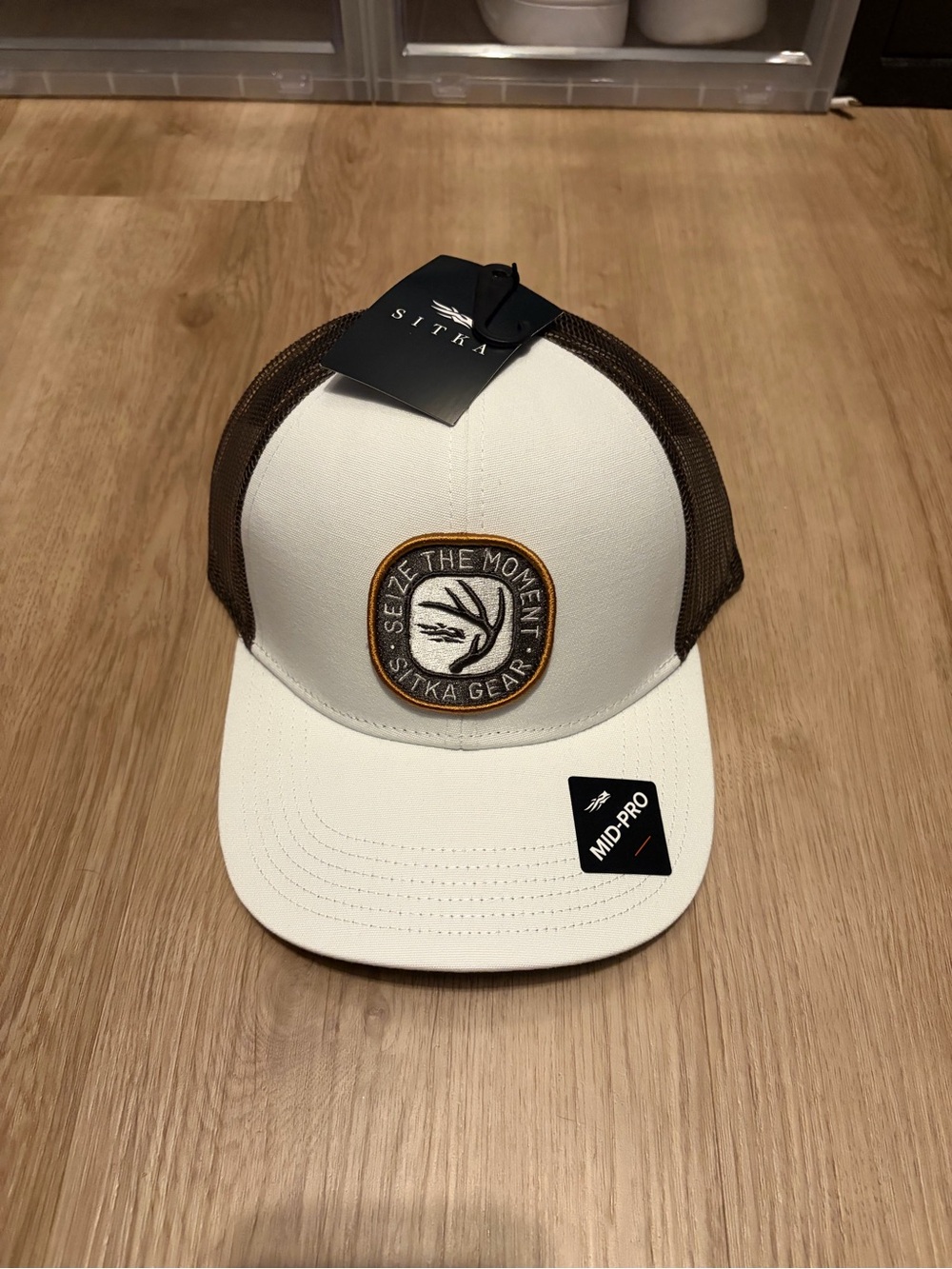 Sitka White & Brown Trucker Hat - Seize The Moment Patch
